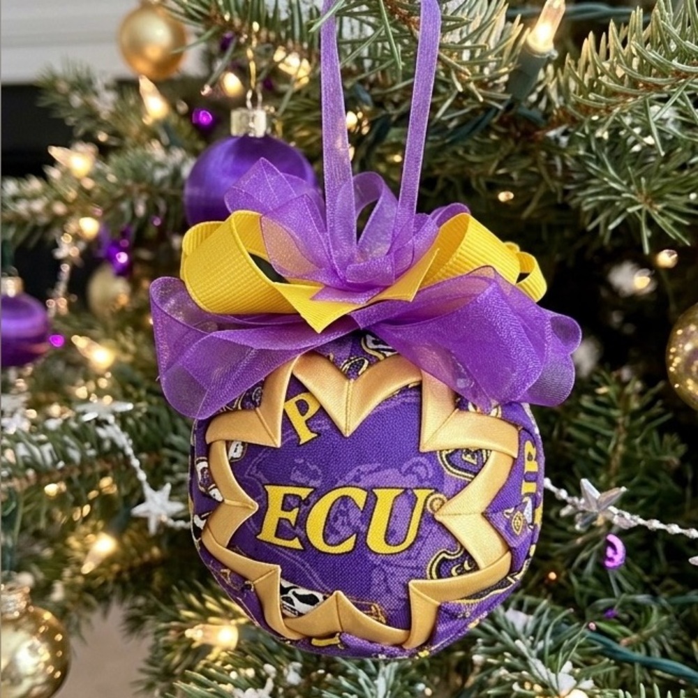 East Carolina University Holiday Ornament - gold and purple